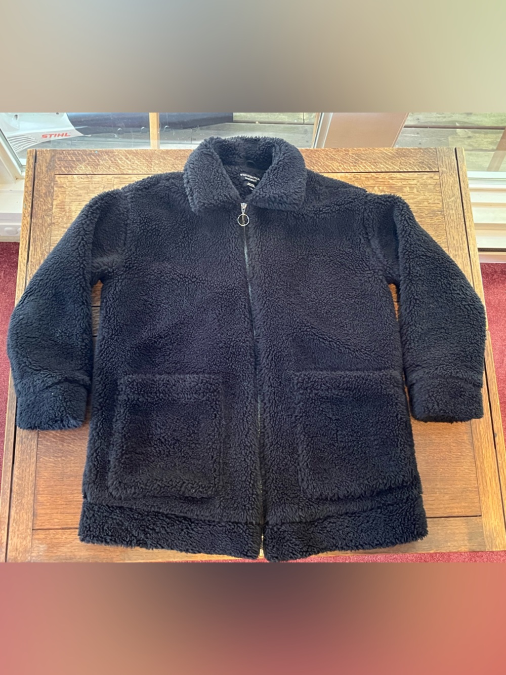 Wednesday's Girl Maternity black‎ teddy bear coat fuzzy fleece big pockets